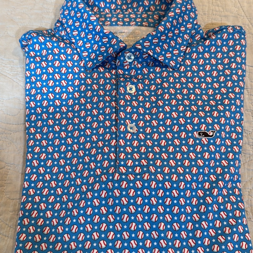 Vineyard Vines Blue and Red baseball Patterned boys Shirt